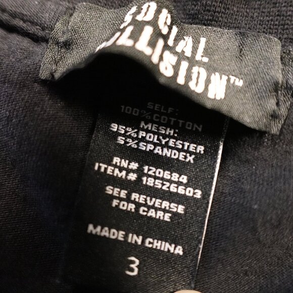 Social Collision Metal Logo Mesh-Sleeve Twofer T-Shirt Girls Size 3 Black Alt - Picture 4 of 10